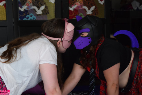 Lesbian schoolgirl Ayli Katt shows off her hot legs in sweet cosplay action