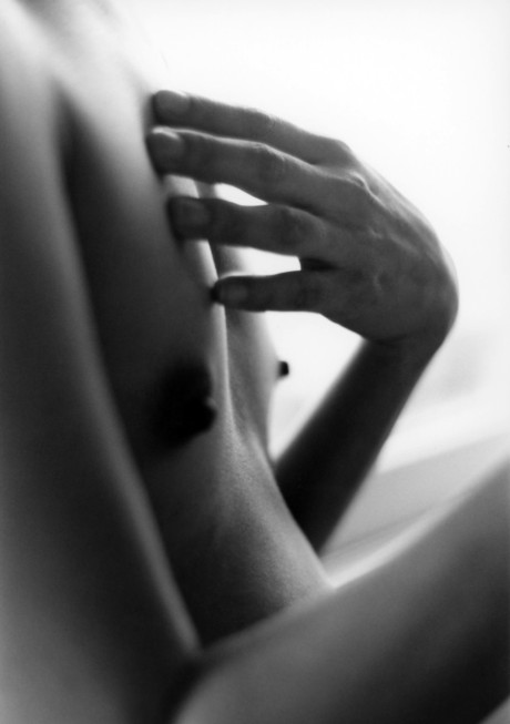 Asian babe shows her petite body & her tiny tits in a ebony & white scene