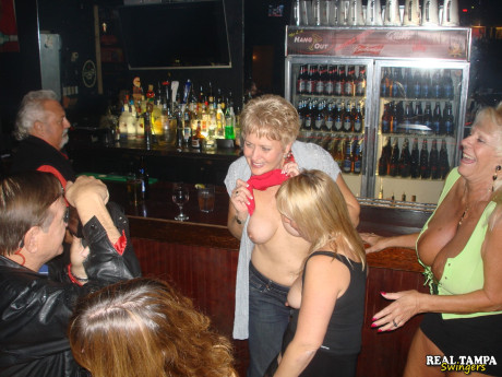 Short haired granny Double Dee and her friends show their tits and twats