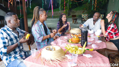 Exotic Brazilian chick girl MILF gets double pounded by two black dudes