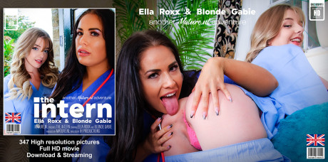 Older and younger nurses Ella Roxx & blondie Gabie partake in lesbian sex