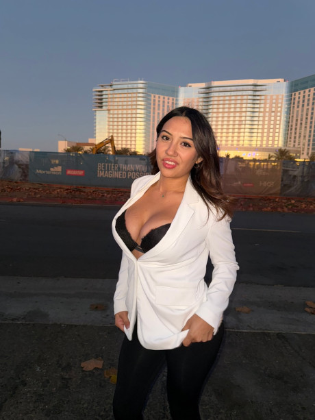 Solo slut gf broad exposes her ebony lace undergarment while taking off her blazer