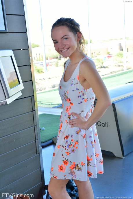 Sporty Charlotte shows her hot nude body after flashing an upskirt in public