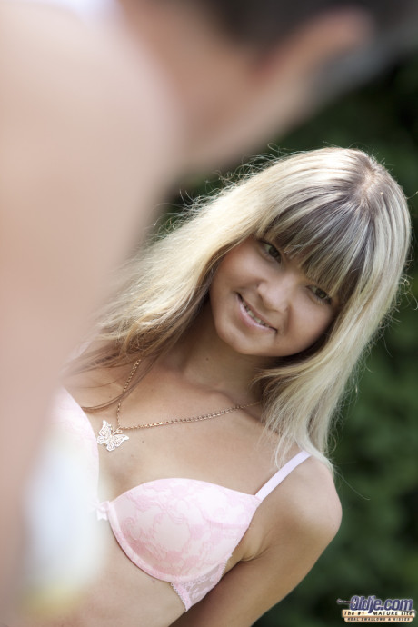 Slim beauty Gina Gerson exposes her small breasts and takes an cougar gardener's cock