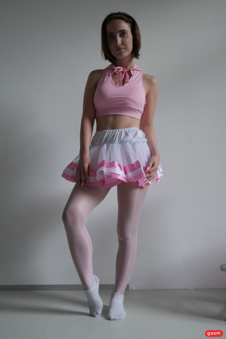Brunette ballerina Lia Louise teases in her tutu & rides her dance instructor