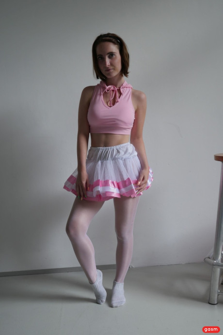 Brunette ballerina Lia Louise teases in her tutu & rides her dance instructor