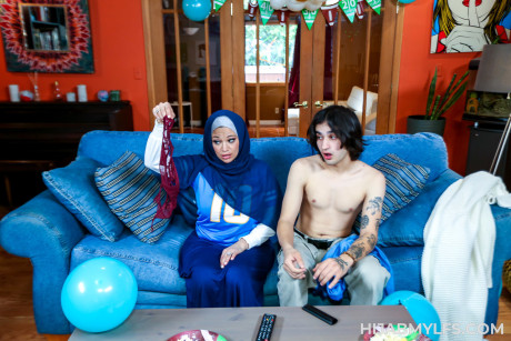 Curvaceous MILF Mona Azar exposes her big melons and gets rammed by her stepson