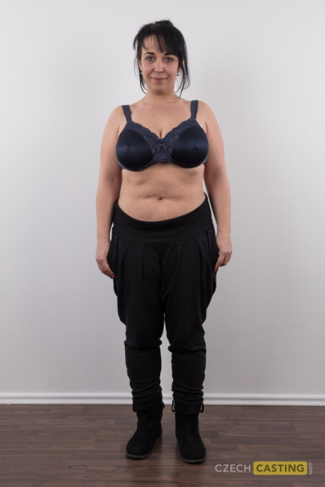 Overweight girl lady with big boobies Mariemilan gets behind undressed on a stool