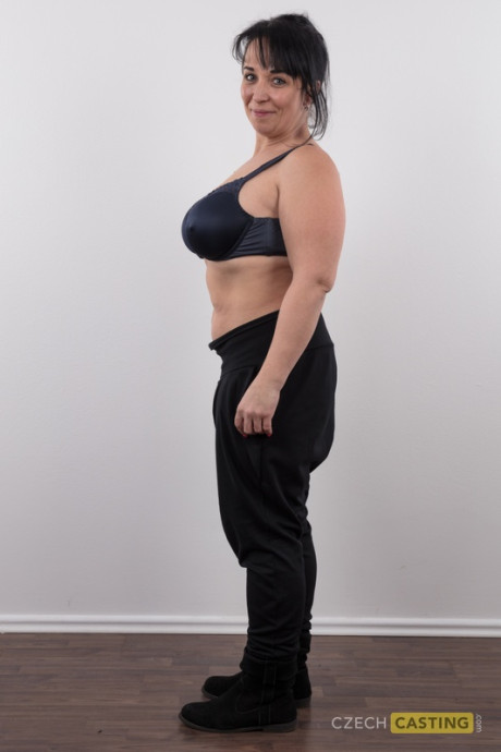 Overweight girl lady with big boobies Mariemilan gets behind undressed on a stool