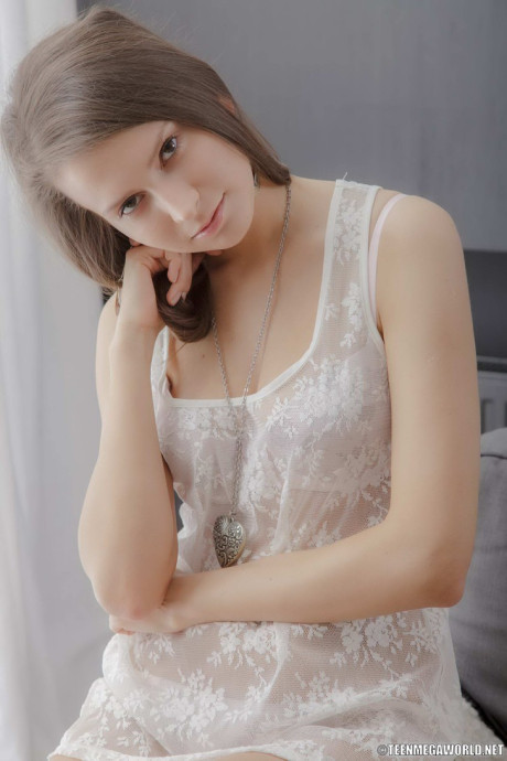 Young solo girl GF chick Nika pets her cunt after showing her stunning boobies