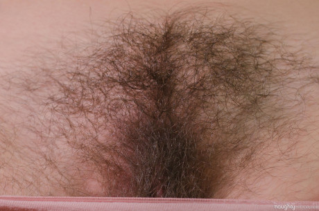 Hairy American housewife Katie Zucchini displays her bushy crotch up close