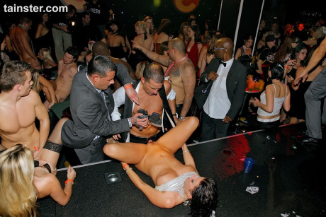 Party chicks fuck each other dudes too in crazy group sex scene at a club
