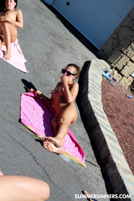 Amateur babes with large breasts & their BFs have a naked outdoor yoga session