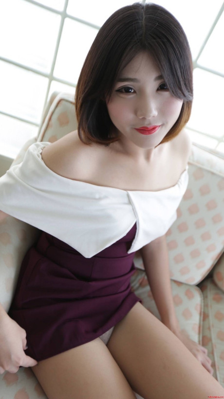 Brunette asian transsexual exposes her tiny melons and poses in underwear