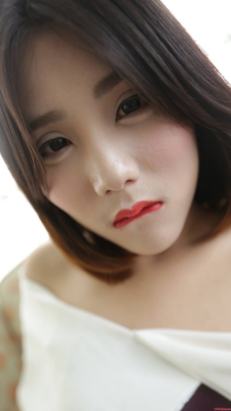 Brunette asian transsexual exposes her tiny melons and poses in underwear