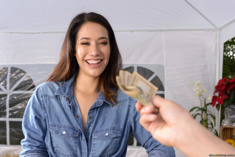 Stunning farmer's ex-wife Eva Lovia gets rammed at the vegetable market