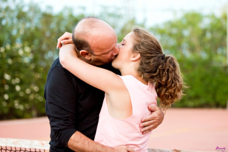 Flexible Bunny Baby licks oldman dick on the tennis court topless