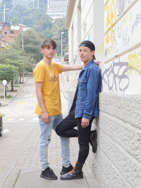 Fresh teenie boys have sex after catching sight of each other on a public sidewalk