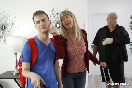 Busty older maid Dee Williams shows her monstrous boobs and gets nailed hardcore