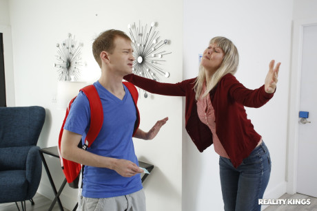 Busty older maid Dee Williams shows her monstrous boobs and gets nailed hardcore