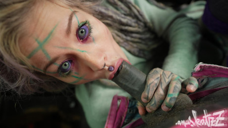 Heavily tattooed bitch girlfriend chick Lily Lu sports a ass plug while having sex