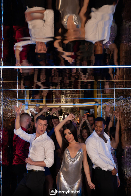 Italian whore chick has sex with a bunch of studs while attending a discotheque