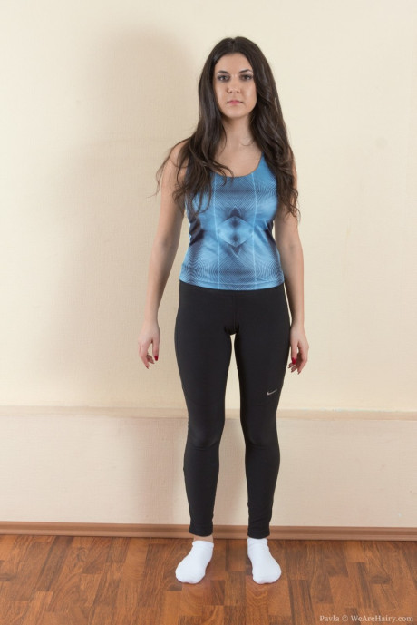 Young first timer Pavla sheds yoga pants to show off her silky bush