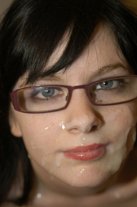 Nerdy amateur with nice boobies Jessica Lo gets her mouth slammed by several studs