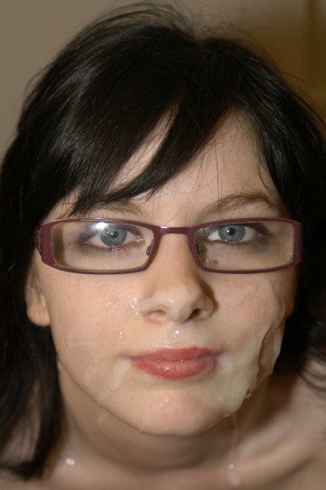 Nerdy amateur with nice boobies Jessica Lo gets her mouth slammed by several studs
