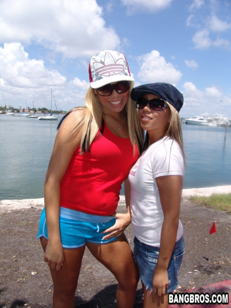 Small blondes Jade & Bridget Bryans give a massive dicked stud a double blowjob