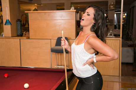Brunette slut woman Kelsi Monroe gets butt hammered after a game of pool and a massage