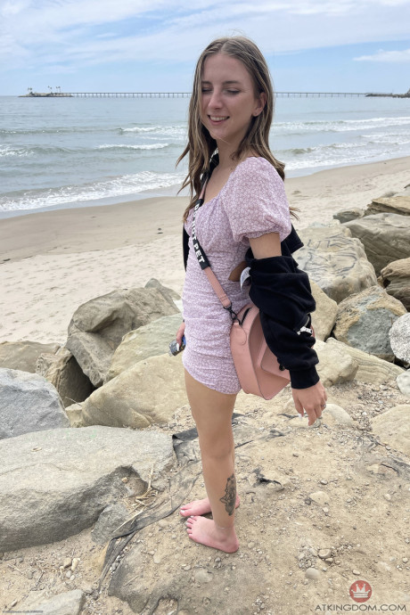 Ravishing teen Macy Meadows shows her tiny tits and presents her cunt