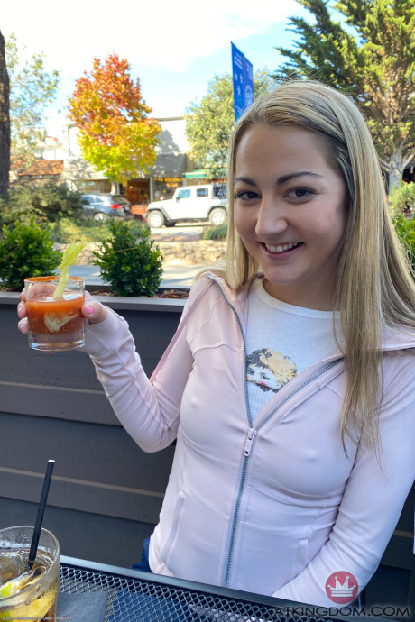 Beautiful cute amateur teen Lily Adams showing off her shaved twat with a tampon