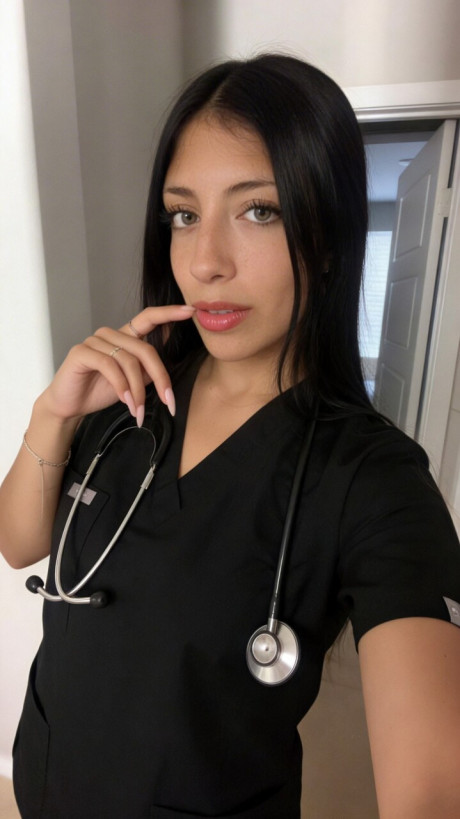 Brunette amateur takes selfie shots in a number of different outfits