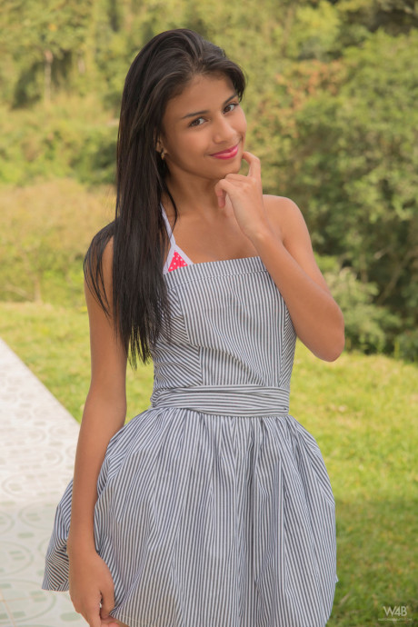 Stunning hispanic cutie Denisse Gomez shows her nice boobies and poses in a solo