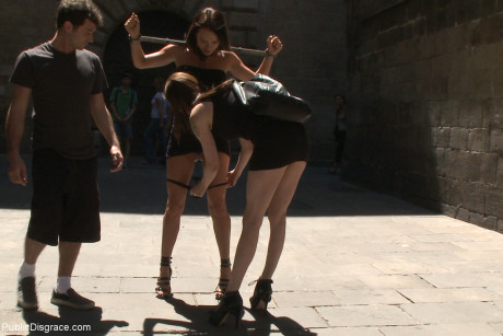 Colombian brunette with huge boobies Franceska Jaimes posing handcuffed in public