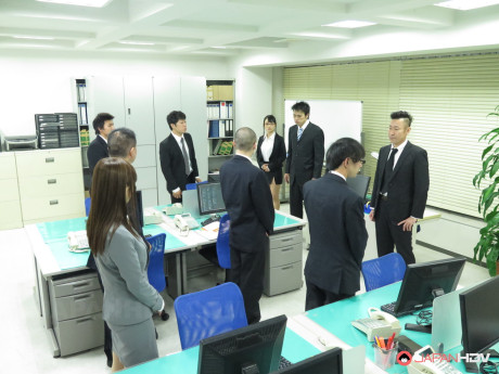 Brunette asian Yui Hatano gets toyed and boned at her workplace