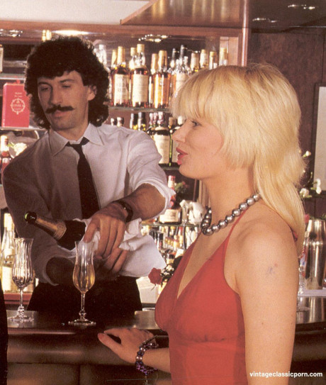 Sleazy bride and a hot blondy swap partners at a bar in vintage foursome action