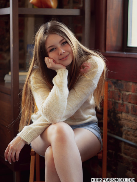 Pretty whore GF lady Lana Lea removes a sweater and shorts to model in the undressed
