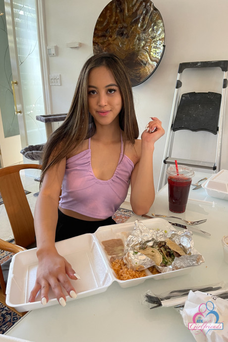 Petite GF Alexia Anders displays her tasty holes & sensitive feet