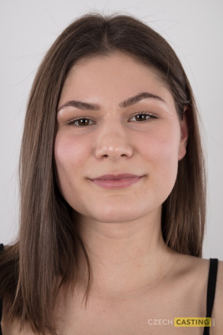 Brunette slut broad Tereza stands naked during her undressed debut before taking a rocker