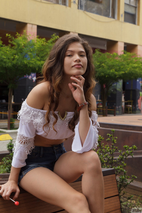 Amateur young Lejandra Baez shows her tits and sexy nips in a solo