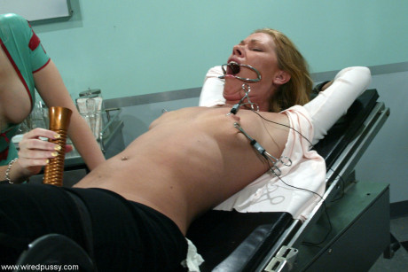 Blondie Trina getting bound and plowed by nurse Chanta-Rose & her colleague