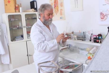 Fresh young teen Timea Bella strips and gets plowed by an old gynecologist