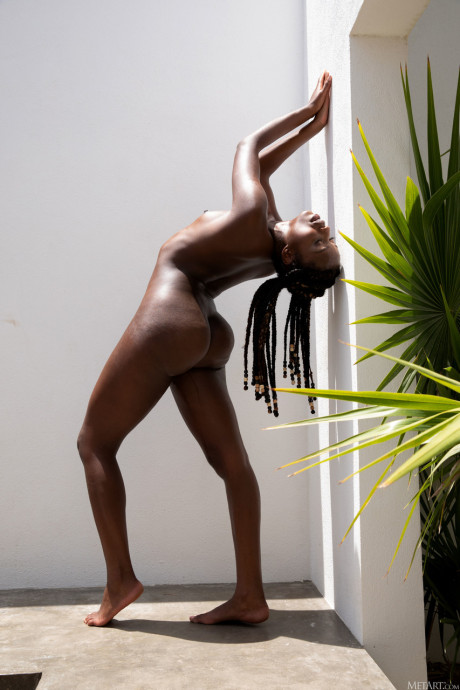 Fine ebony teen Dakota Simone shows her round ass and tasty pussy