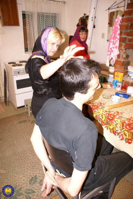 Chubby grannies Jana & Janice liking a nasty FFM fling with a young teen dude