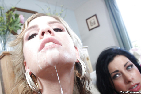 Busty Angelica Raven has groupsex and gets bukkake on her face