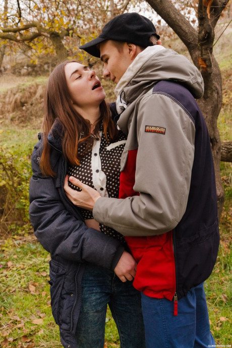 Brunette teen Clary exposes her magnificent massive boobs and gets screwed by her boyfriend