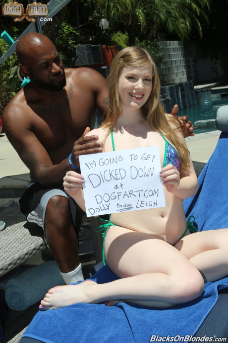 Pale blondie hottie with natural breasts Dolly Leigh fools around at the pool