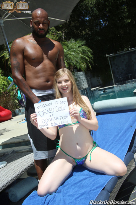 Pale blondie hottie with natural breasts Dolly Leigh fools around at the pool